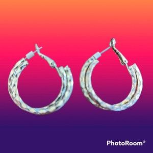 Vintage Womens Silver Tone Double Hoop Loop Ring Pierced Earrings 60's? Monet?